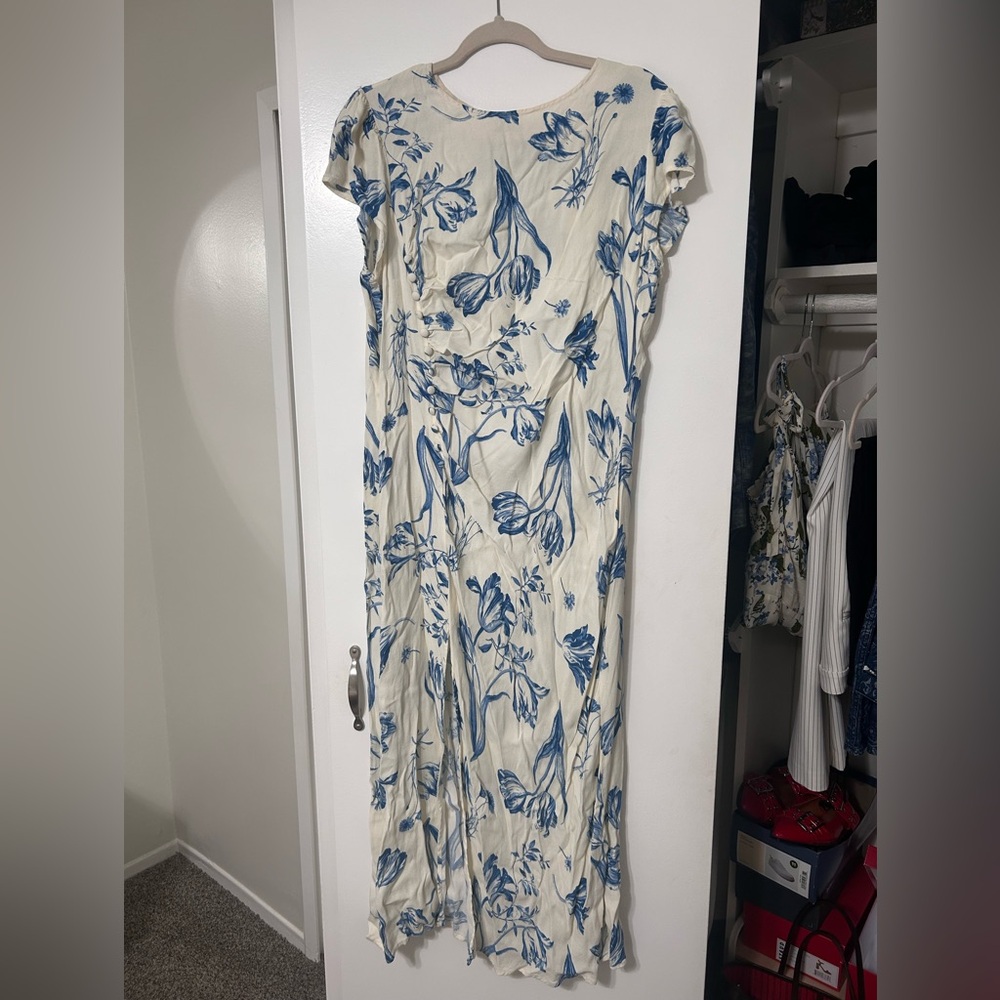 Reformation Cream Maxi Dress with Blue Floral Print